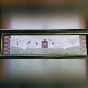 "Smart Sheep" Print Signed Dotty Chase- Framed Country Décor Pre-owned 22"×8"